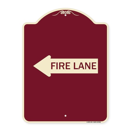 Signmission Designer Series Fire Lane Left Arrow, Burgundy Heavy-Gauge Aluminum Sign, 24" x 18", BU-1824-23982 A-DES-BU-1824-23982